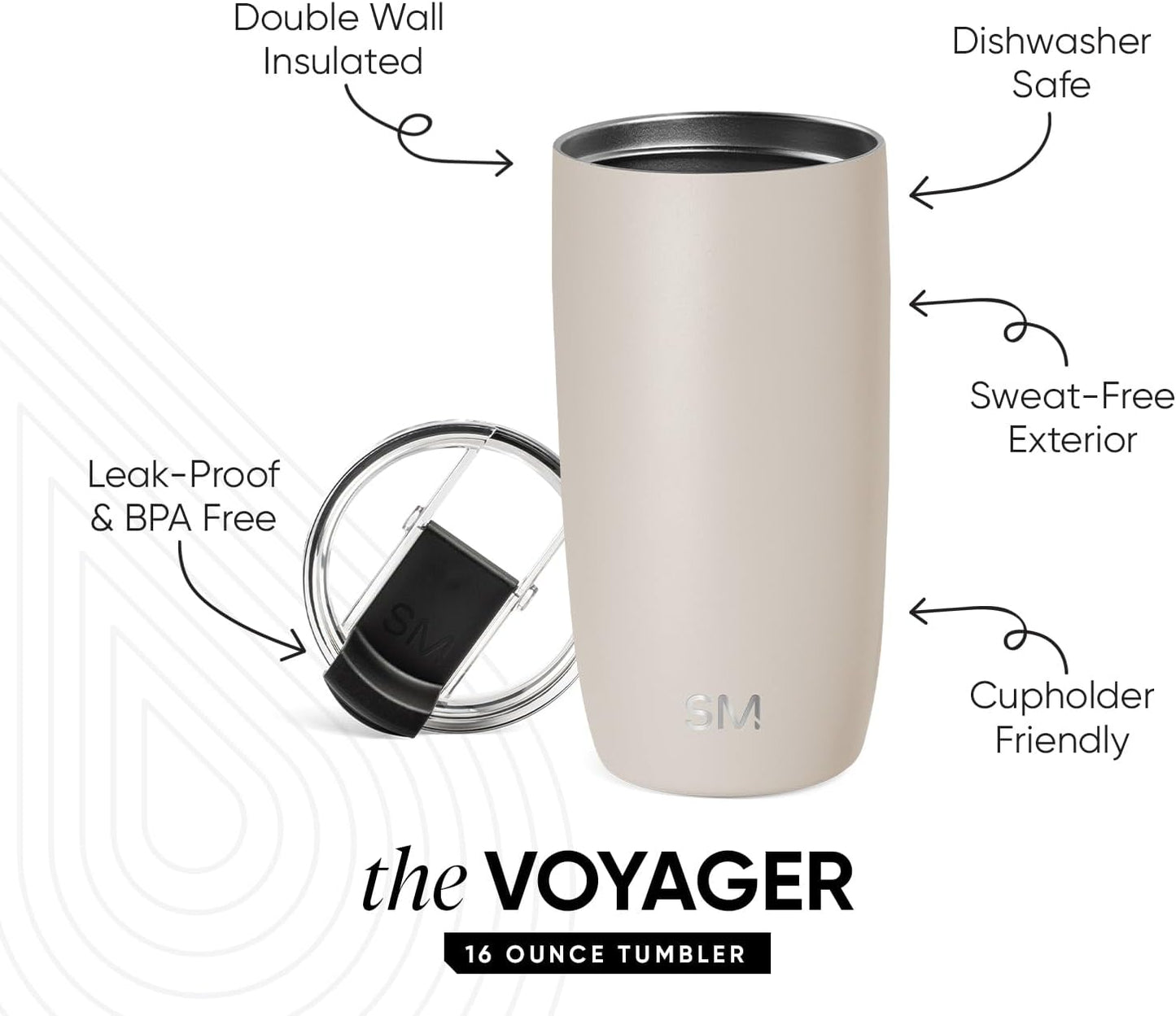 Travel Coffee Mug with Lid | 16oz | Blue | Voyager Coffee Cup, Coffee Tumbler for Hot & Iced Drinks | Insulated Stainless Steel Travel Mug | Blue Dune