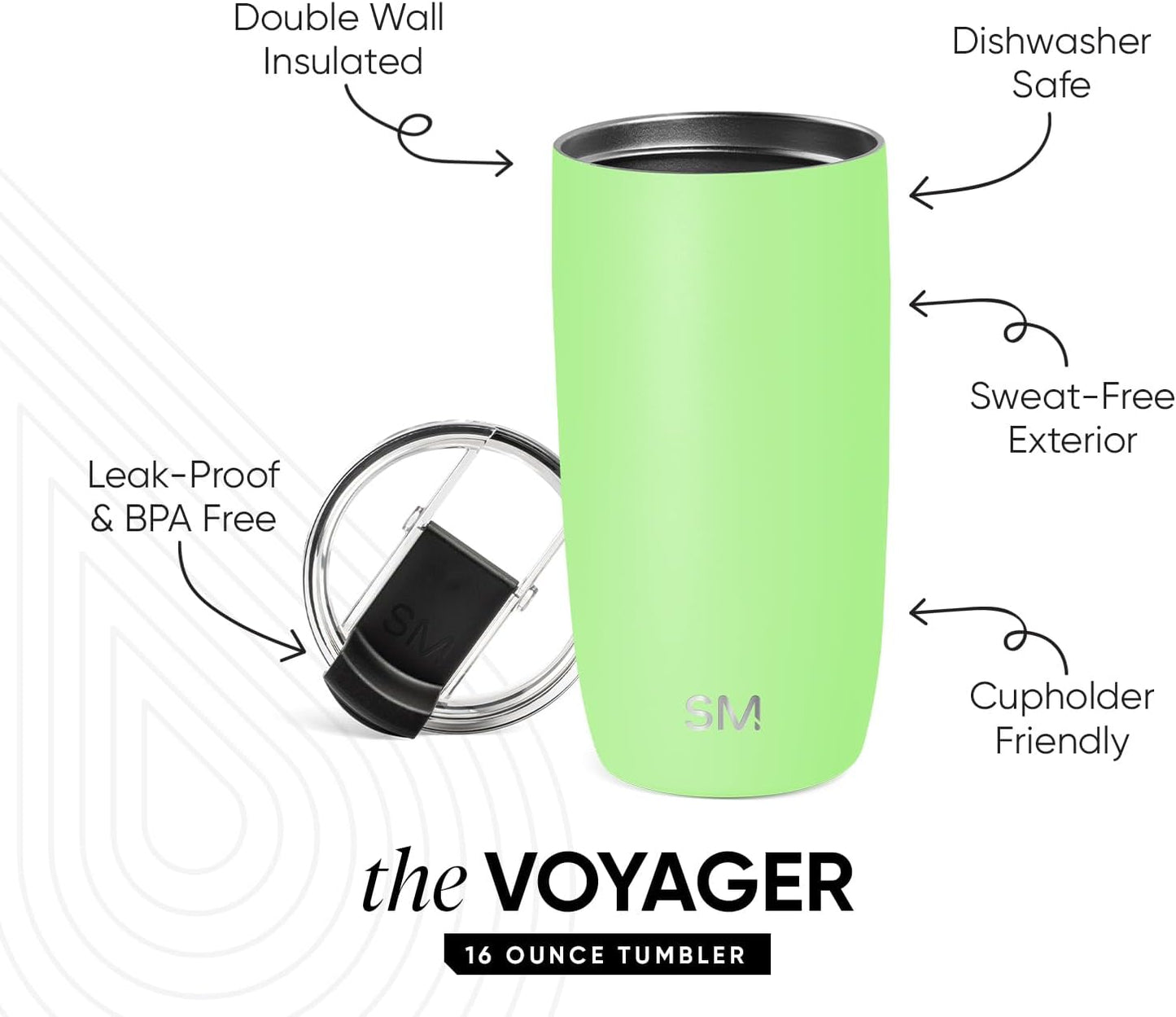 Travel Coffee Mug with Lid | 16oz | Blue | Voyager Coffee Cup, Coffee Tumbler for Hot & Iced Drinks | Insulated Stainless Steel Travel Mug | Blue Dune