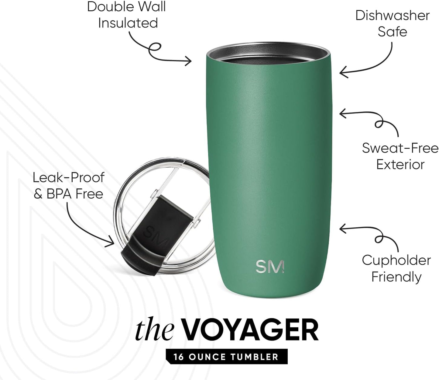 Travel Coffee Mug with Lid | 16oz | Blue | Voyager Coffee Cup, Coffee Tumbler for Hot & Iced Drinks | Insulated Stainless Steel Travel Mug | Blue Dune