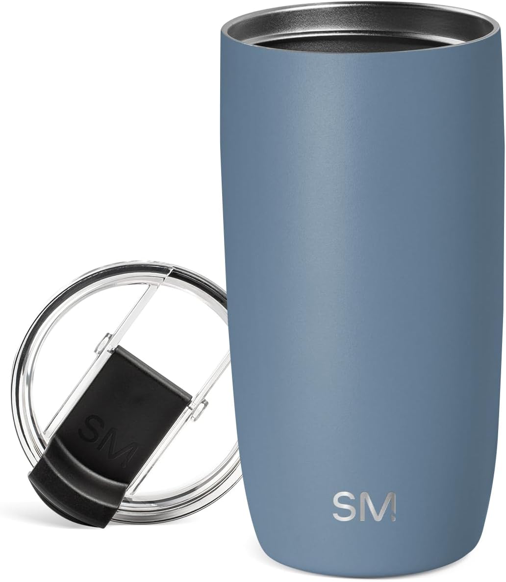 Travel Coffee Mug with Lid | 16oz | Blue | Voyager Coffee Cup, Coffee Tumbler for Hot & Iced Drinks | Insulated Stainless Steel Travel Mug | Blue Dune