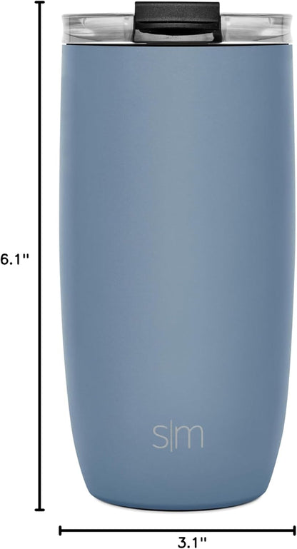 Travel Coffee Mug with Lid | 16oz | Blue | Voyager Coffee Cup, Coffee Tumbler for Hot & Iced Drinks | Insulated Stainless Steel Travel Mug | Blue Dune