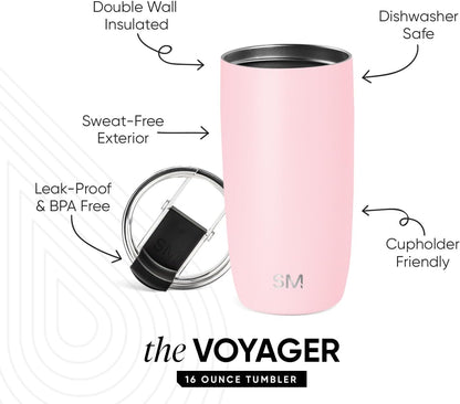 Travel Coffee Mug with Lid | 16oz | Blue | Voyager Coffee Cup, Coffee Tumbler for Hot & Iced Drinks | Insulated Stainless Steel Travel Mug | Blue Dune