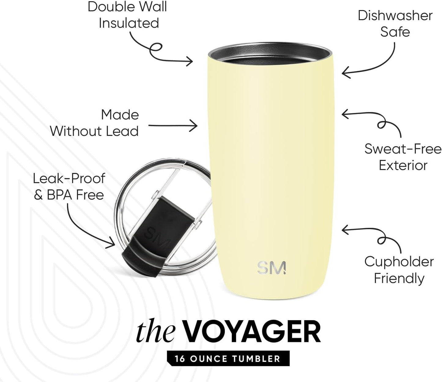 Travel Coffee Mug with Lid | 16oz | Blue | Voyager Coffee Cup, Coffee Tumbler for Hot & Iced Drinks | Insulated Stainless Steel Travel Mug | Blue Dune