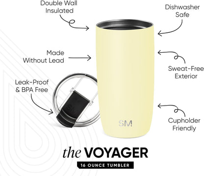 Travel Coffee Mug with Lid | 16oz | Blue | Voyager Coffee Cup, Coffee Tumbler for Hot & Iced Drinks | Insulated Stainless Steel Travel Mug | Blue Dune