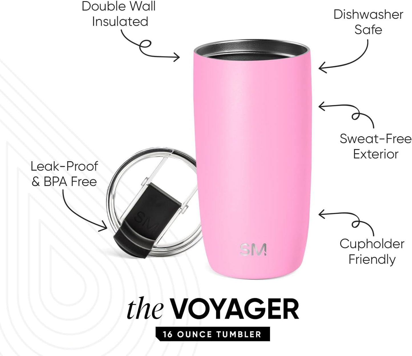 Travel Coffee Mug with Lid | 16oz | Blue | Voyager Coffee Cup, Coffee Tumbler for Hot & Iced Drinks | Insulated Stainless Steel Travel Mug | Blue Dune
