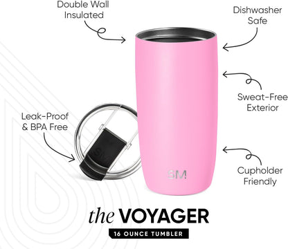 Travel Coffee Mug with Lid | 16oz | Blue | Voyager Coffee Cup, Coffee Tumbler for Hot & Iced Drinks | Insulated Stainless Steel Travel Mug | Blue Dune