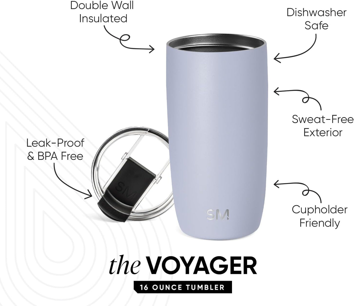 Travel Coffee Mug with Lid | 16oz | Blue | Voyager Coffee Cup, Coffee Tumbler for Hot & Iced Drinks | Insulated Stainless Steel Travel Mug | Blue Dune