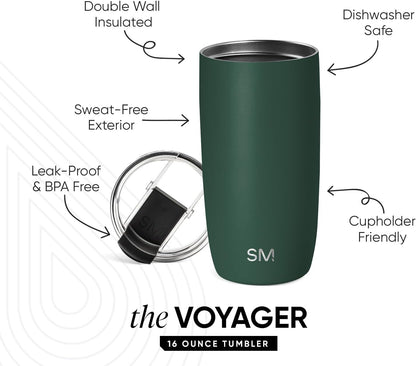 Travel Coffee Mug with Lid | 16oz | Blue | Voyager Coffee Cup, Coffee Tumbler for Hot & Iced Drinks | Insulated Stainless Steel Travel Mug | Blue Dune