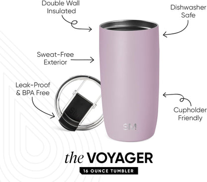Travel Coffee Mug with Lid | 16oz | Blue | Voyager Coffee Cup, Coffee Tumbler for Hot & Iced Drinks | Insulated Stainless Steel Travel Mug | Blue Dune
