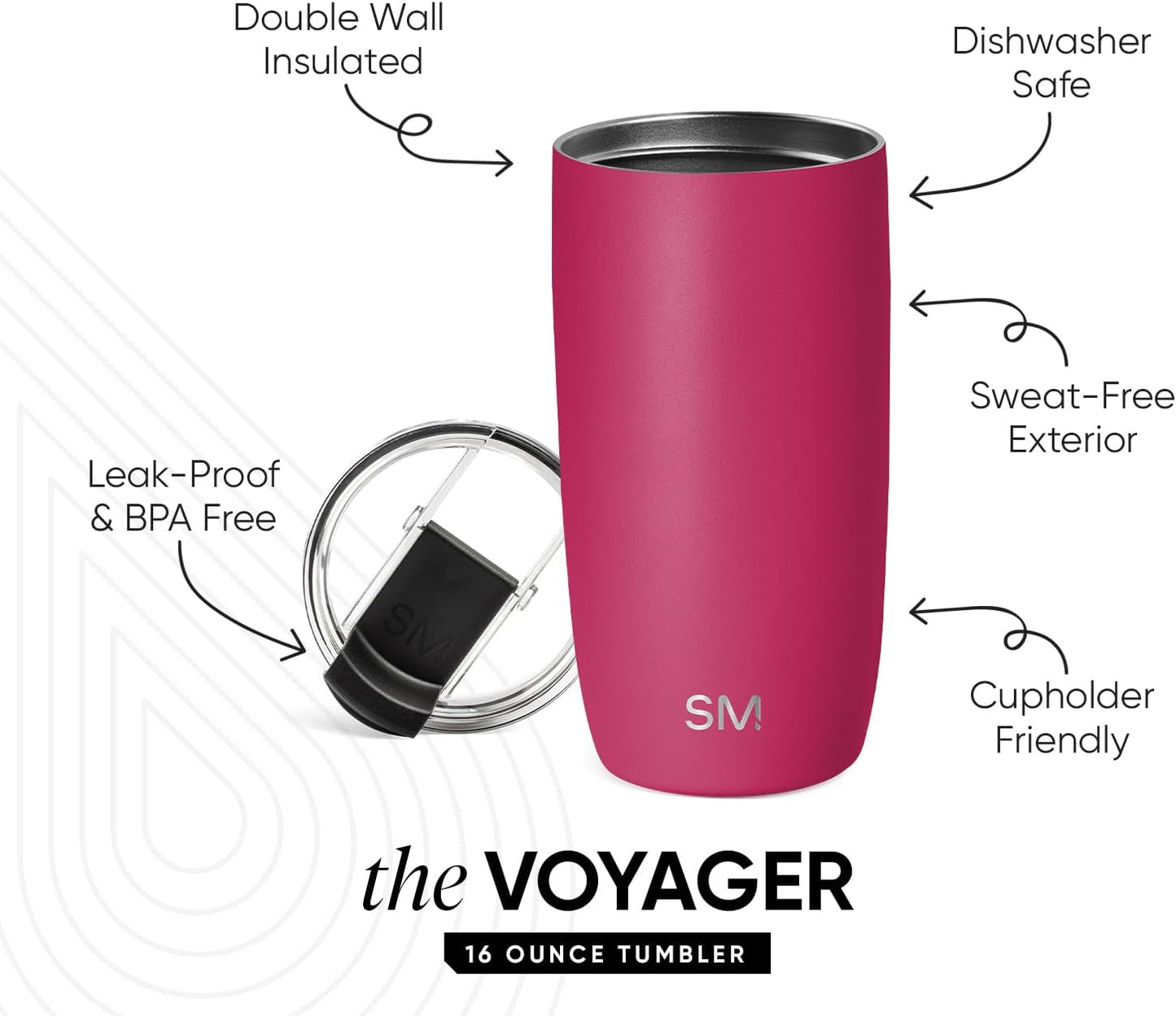 Travel Coffee Mug with Lid | 16oz | Blue | Voyager Coffee Cup, Coffee Tumbler for Hot & Iced Drinks | Insulated Stainless Steel Travel Mug | Blue Dune