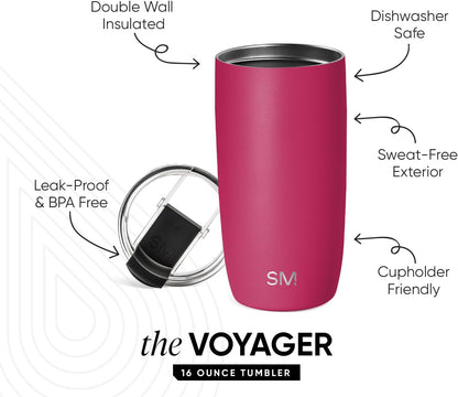Travel Coffee Mug with Lid | 16oz | Blue | Voyager Coffee Cup, Coffee Tumbler for Hot & Iced Drinks | Insulated Stainless Steel Travel Mug | Blue Dune