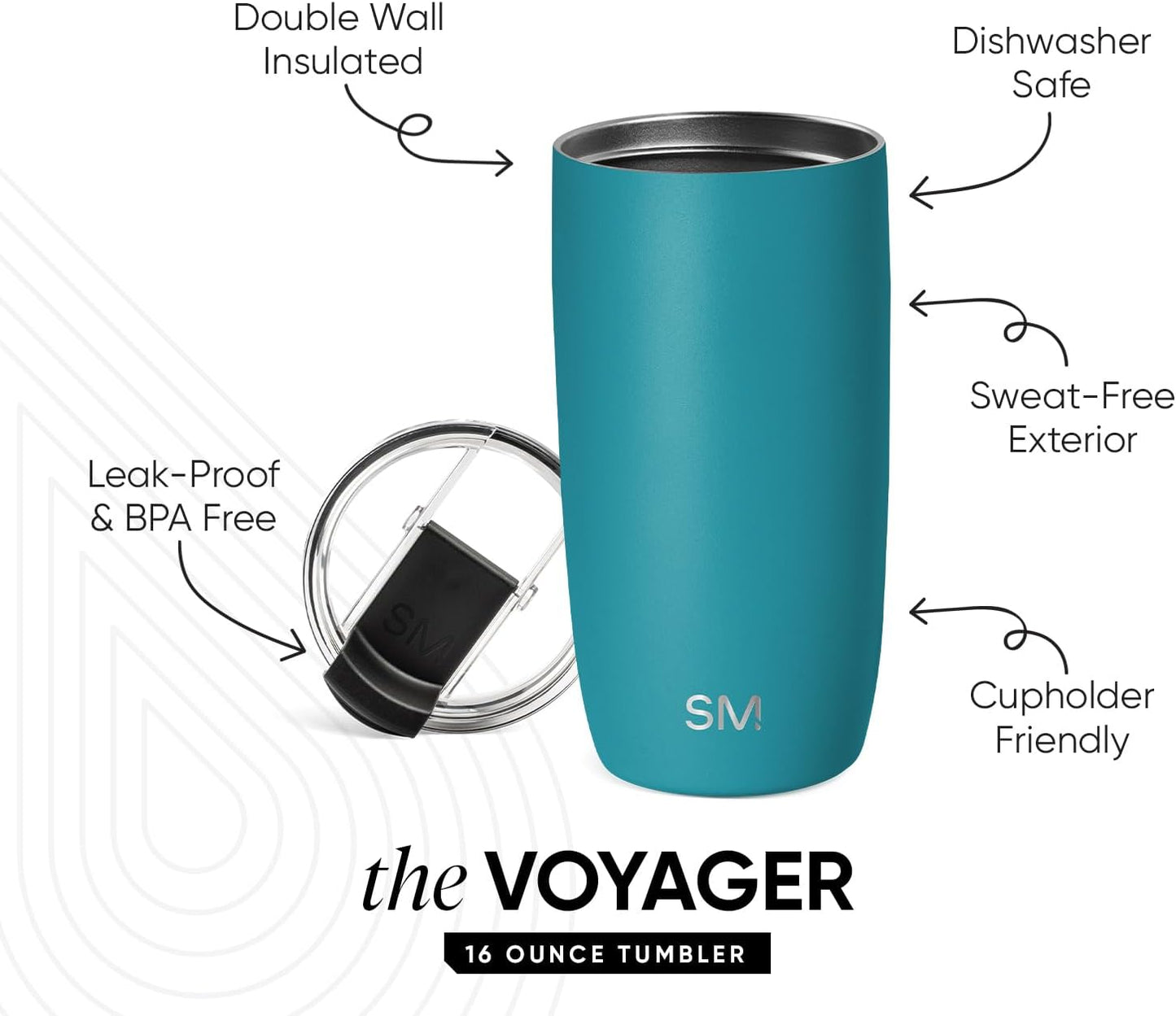 Travel Coffee Mug with Lid | 16oz | Blue | Voyager Coffee Cup, Coffee Tumbler for Hot & Iced Drinks | Insulated Stainless Steel Travel Mug | Blue Dune