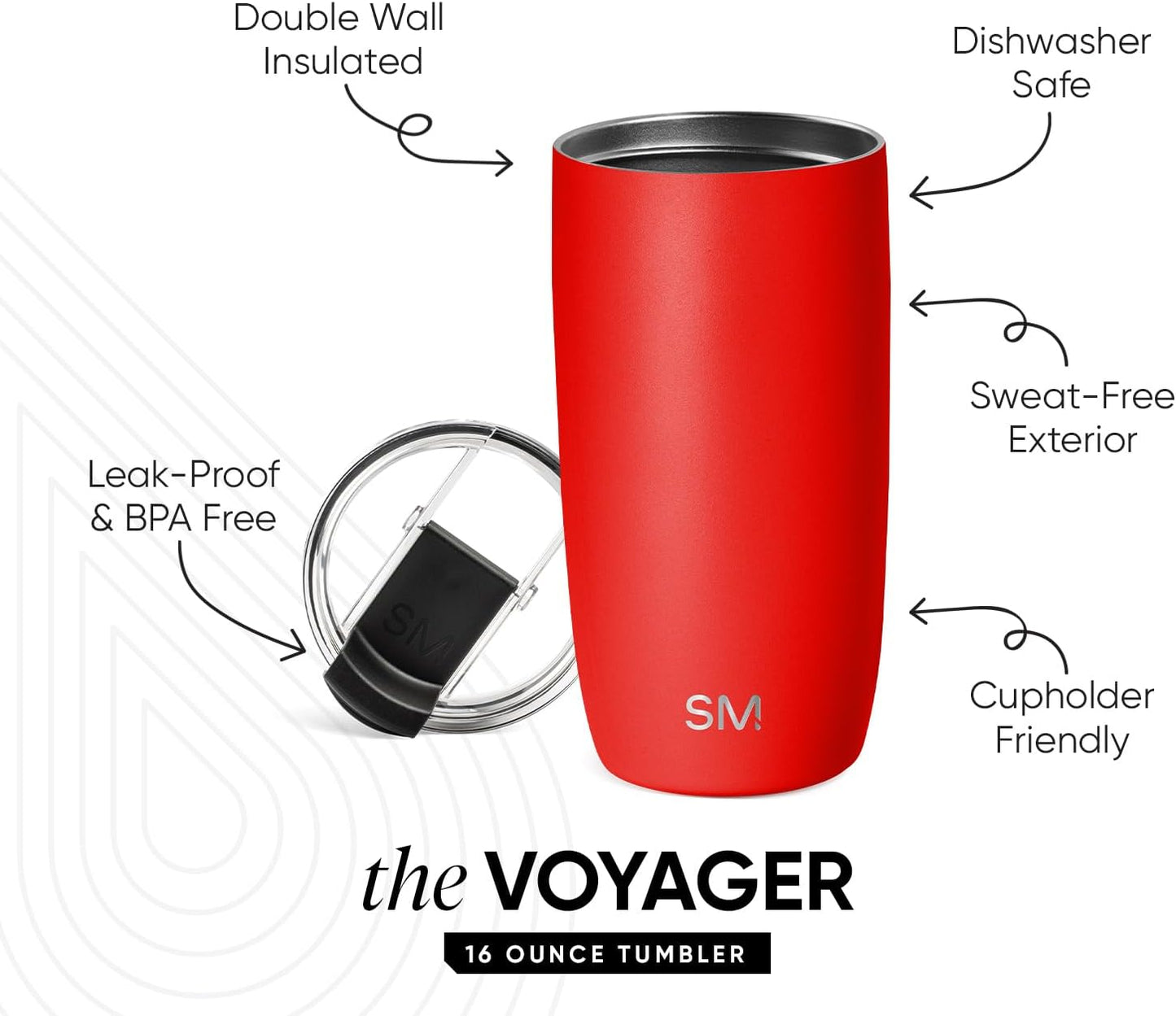 Travel Coffee Mug with Lid | 16oz | Blue | Voyager Coffee Cup, Coffee Tumbler for Hot & Iced Drinks | Insulated Stainless Steel Travel Mug | Blue Dune