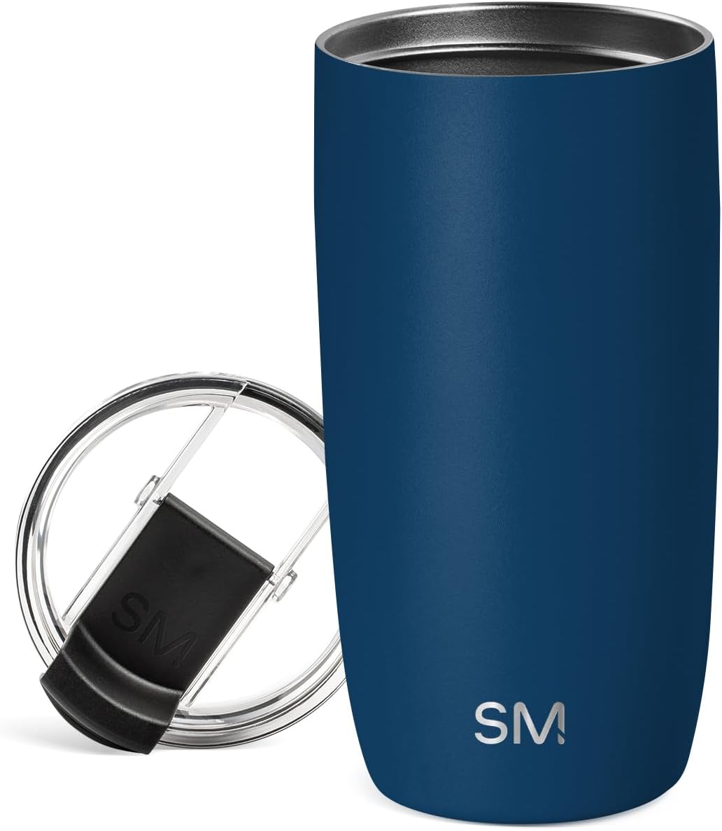 Travel Coffee Mug with Lid | 16oz | Blue | Voyager Coffee Cup, Coffee Tumbler for Hot & Iced Drinks | Insulated Stainless Steel Travel Mug | Blue Dune