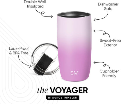 Travel Coffee Mug with Lid | 16oz | Blue | Voyager Coffee Cup, Coffee Tumbler for Hot & Iced Drinks | Insulated Stainless Steel Travel Mug | Blue Dune