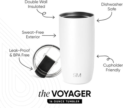 Travel Coffee Mug with Lid | 16oz | Blue | Voyager Coffee Cup, Coffee Tumbler for Hot & Iced Drinks | Insulated Stainless Steel Travel Mug | Blue Dune