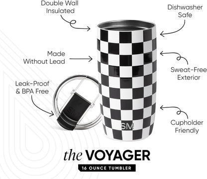 Travel Coffee Mug with Lid | 16oz | Blue | Voyager Coffee Cup, Coffee Tumbler for Hot & Iced Drinks | Insulated Stainless Steel Travel Mug | Blue Dune