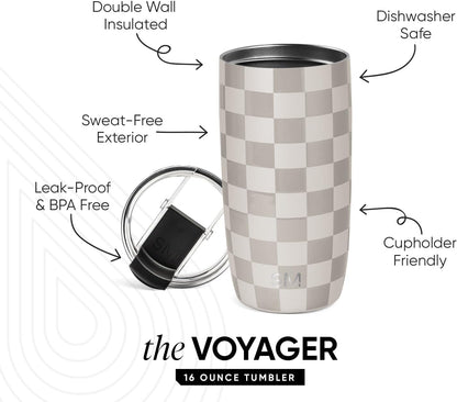 Travel Coffee Mug with Lid | 16oz | Blue | Voyager Coffee Cup, Coffee Tumbler for Hot & Iced Drinks | Insulated Stainless Steel Travel Mug | Blue Dune