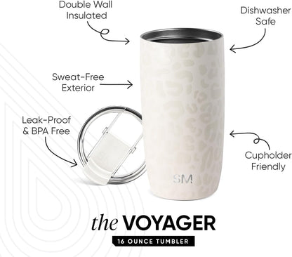 Travel Coffee Mug with Lid | 16oz | Blue | Voyager Coffee Cup, Coffee Tumbler for Hot & Iced Drinks | Insulated Stainless Steel Travel Mug | Blue Dune