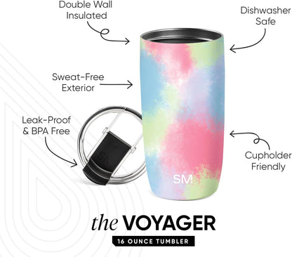 Travel Coffee Mug with Lid | 16oz | Blue | Voyager Coffee Cup, Coffee Tumbler for Hot & Iced Drinks | Insulated Stainless Steel Travel Mug | Blue Dune