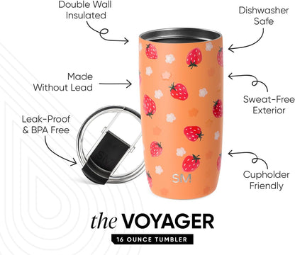 Travel Coffee Mug with Lid | 16oz | Blue | Voyager Coffee Cup, Coffee Tumbler for Hot & Iced Drinks | Insulated Stainless Steel Travel Mug | Blue Dune