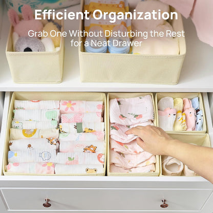 12 Pack Baby Clothes Organizer, Foldable Fabric Drawer Bins, Beige
