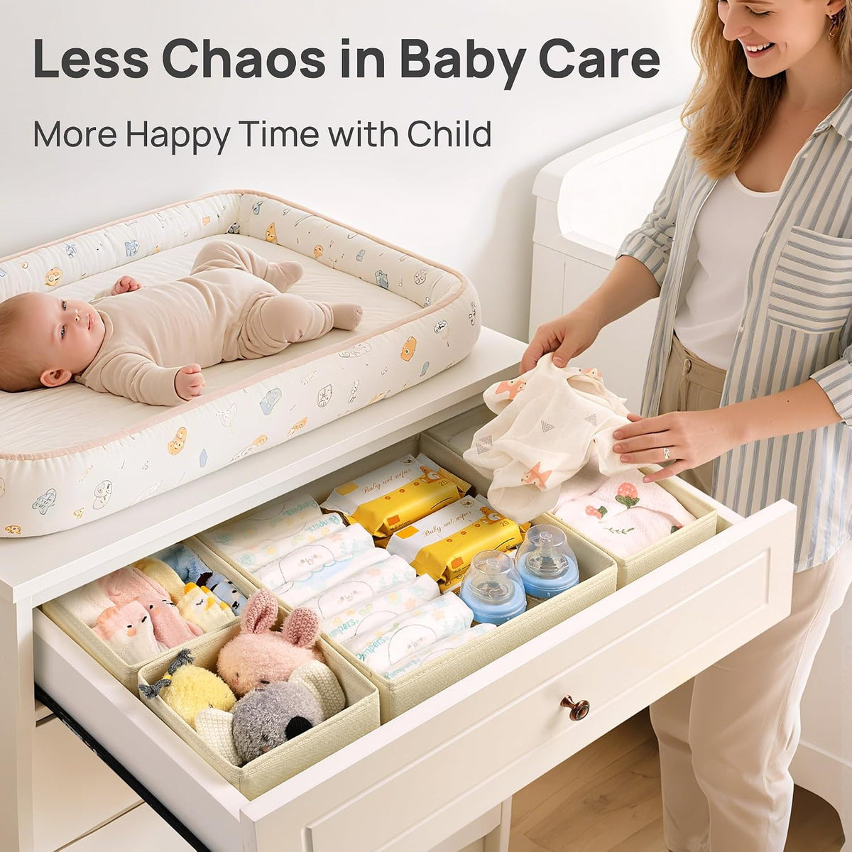 12 Pack Baby Clothes Organizer, Foldable Fabric Drawer Bins, Beige