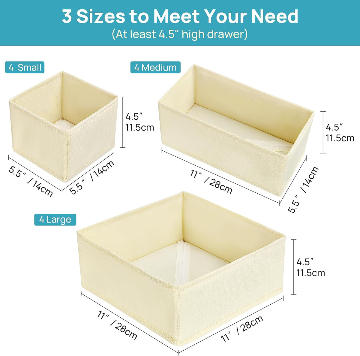 12 Pack Baby Clothes Organizer, Foldable Fabric Drawer Bins, Beige