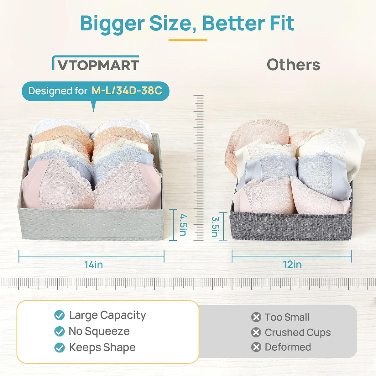 12 Pack Baby Clothes Organizer, Foldable Fabric Drawer Bins, Beige
