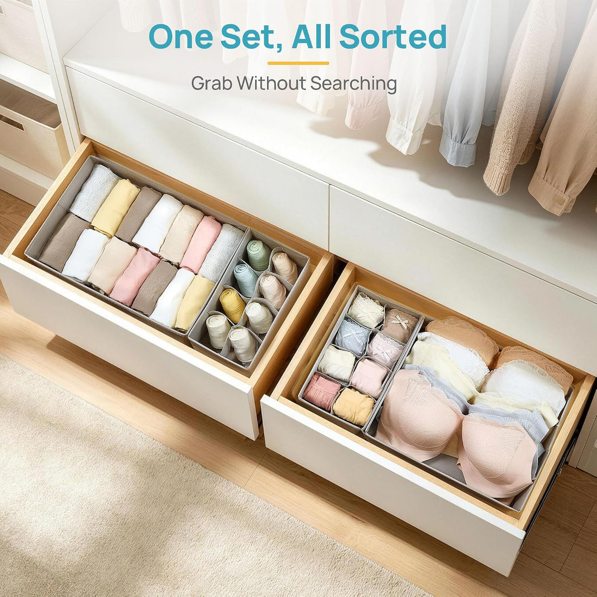12 Pack Baby Clothes Organizer, Foldable Fabric Drawer Bins, Beige