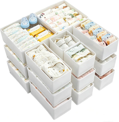 12 Pack Baby Clothes Organizer, Foldable Fabric Drawer Bins, Beige