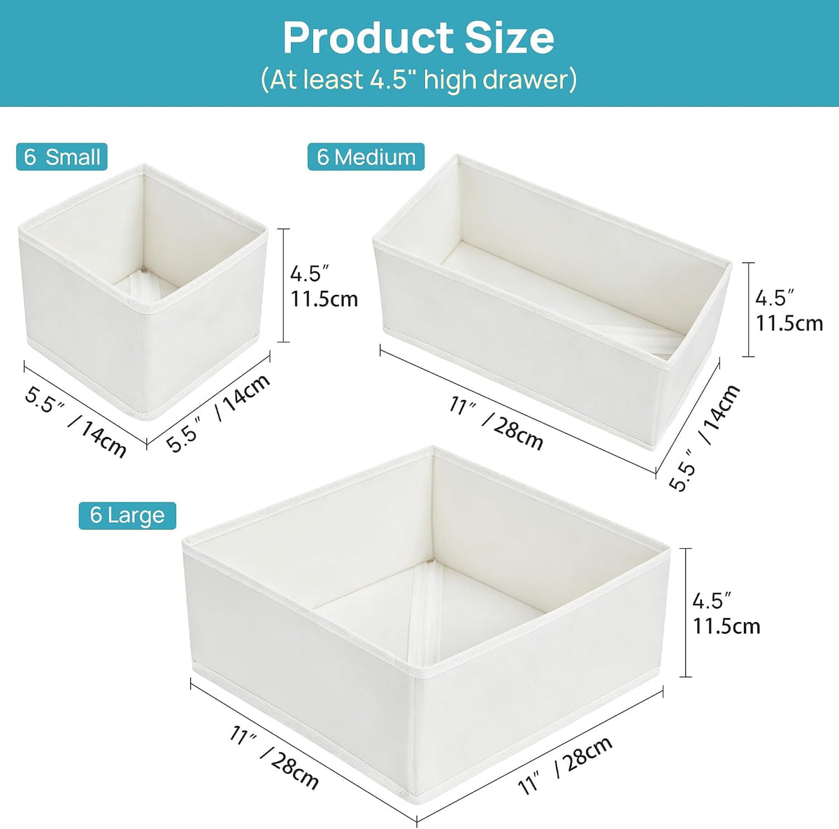 12 Pack Baby Clothes Organizer, Foldable Fabric Drawer Bins, Beige
