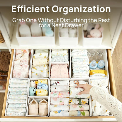 12 Pack Baby Clothes Organizer, Foldable Fabric Drawer Bins, Beige