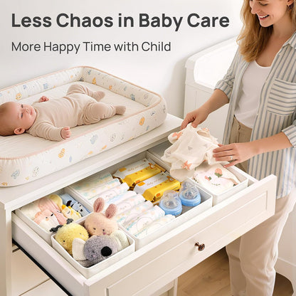 12 Pack Baby Clothes Organizer, Foldable Fabric Drawer Bins, Beige