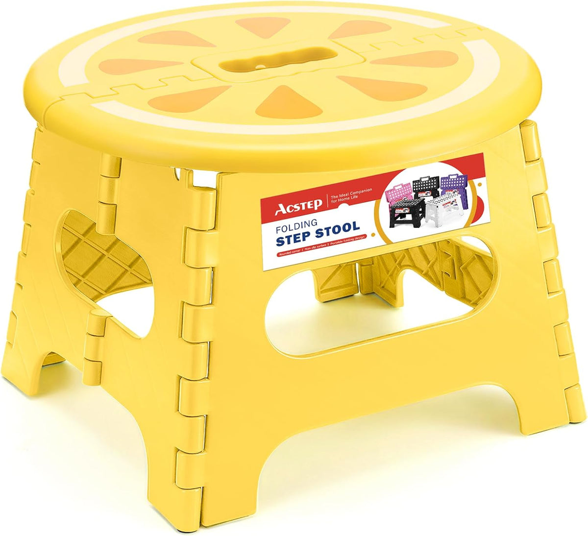 9 Inch Folding Step Stool for Kids, Sturdy Collapsible Step Stool Foldable Up to 300 lbs for Toddlers, Non Slip Foot Stools with Handle for Kitchen, Bathroom, Bedroom, Outdoor, Lemon Yellow