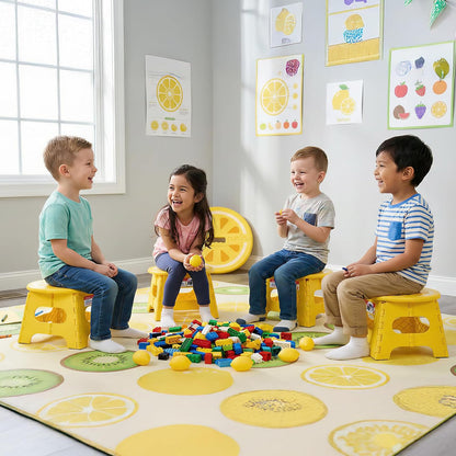 9 Inch Folding Step Stool for Kids, Sturdy Collapsible Step Stool Foldable Up to 300 lbs for Toddlers, Non Slip Foot Stools with Handle for Kitchen, Bathroom, Bedroom, Outdoor, Lemon Yellow