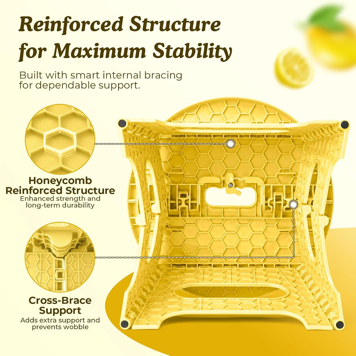 9 Inch Folding Step Stool for Kids, Sturdy Collapsible Step Stool Foldable Up to 300 lbs for Toddlers, Non Slip Foot Stools with Handle for Kitchen, Bathroom, Bedroom, Outdoor, Lemon Yellow