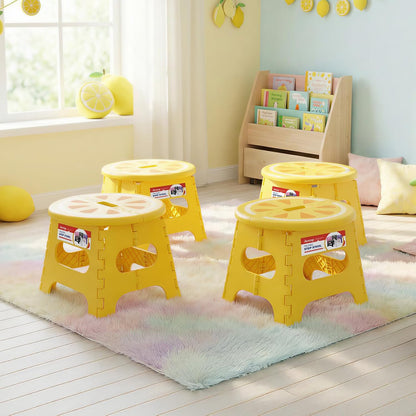 9 Inch Folding Step Stool for Kids, Sturdy Collapsible Step Stool Foldable Up to 300 lbs for Toddlers, Non Slip Foot Stools with Handle for Kitchen, Bathroom, Bedroom, Outdoor, Lemon Yellow