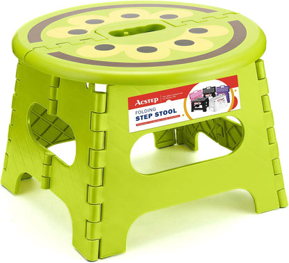 9 Inch Folding Step Stool for Kids, Sturdy Collapsible Step Stool Foldable Up to 300 lbs for Toddlers, Non Slip Foot Stools with Handle for Kitchen, Bathroom, Bedroom, Outdoor, Lemon Yellow