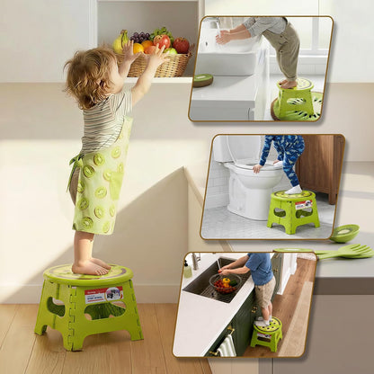 9 Inch Folding Step Stool for Kids, Sturdy Collapsible Step Stool Foldable Up to 300 lbs for Toddlers, Non Slip Foot Stools with Handle for Kitchen, Bathroom, Bedroom, Outdoor, Lemon Yellow