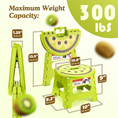 9 Inch Folding Step Stool for Kids, Sturdy Collapsible Step Stool Foldable Up to 300 lbs for Toddlers, Non Slip Foot Stools with Handle for Kitchen, Bathroom, Bedroom, Outdoor, Lemon Yellow