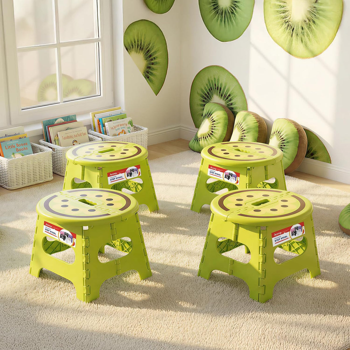 9 Inch Folding Step Stool for Kids, Sturdy Collapsible Step Stool Foldable Up to 300 lbs for Toddlers, Non Slip Foot Stools with Handle for Kitchen, Bathroom, Bedroom, Outdoor, Lemon Yellow