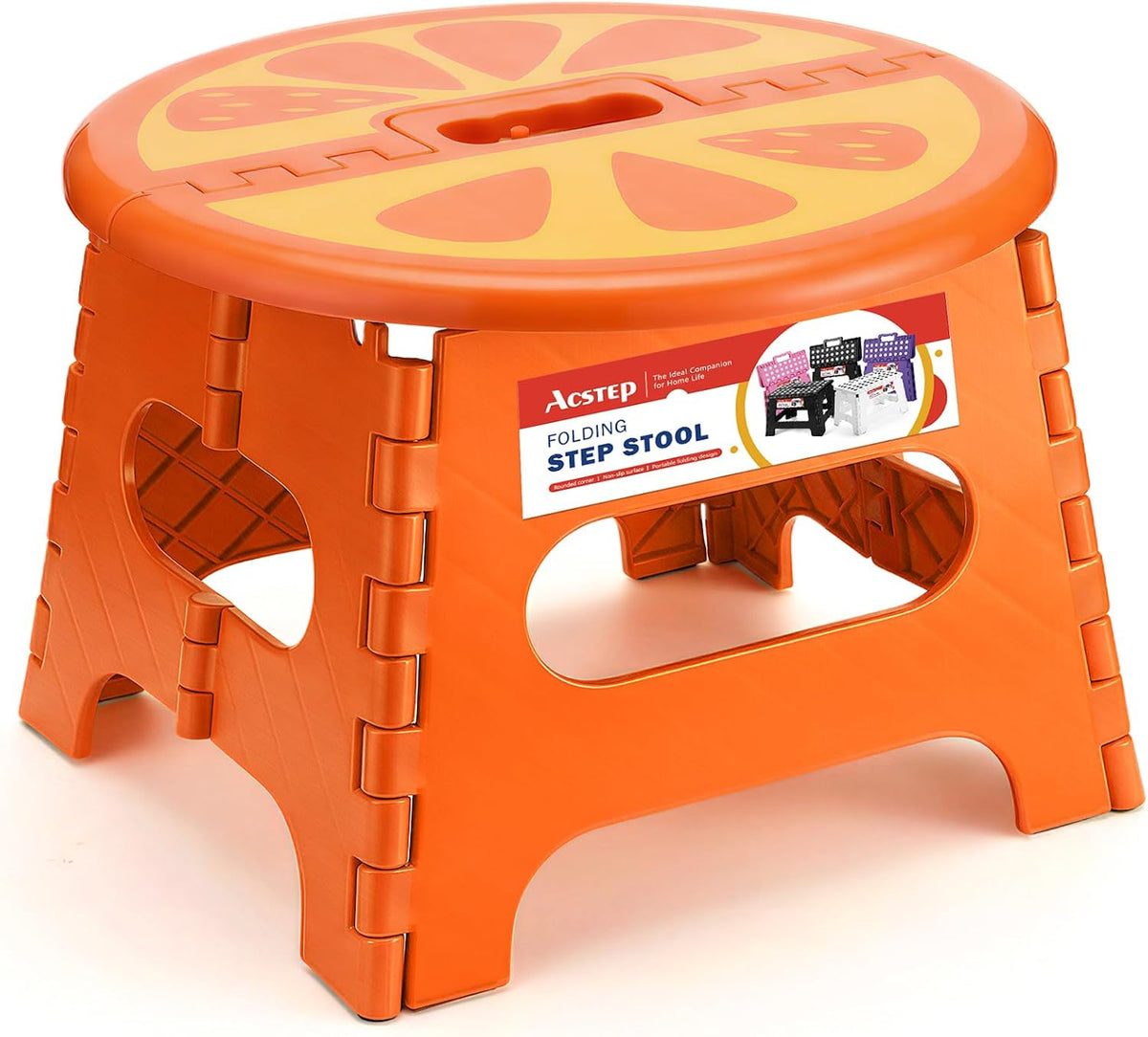 9 Inch Folding Step Stool for Kids, Sturdy Collapsible Step Stool Foldable Up to 300 lbs for Toddlers, Non Slip Foot Stools with Handle for Kitchen, Bathroom, Bedroom, Outdoor, Lemon Yellow