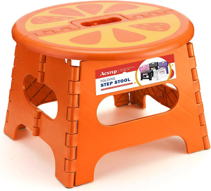 9 Inch Folding Step Stool for Kids, Sturdy Collapsible Step Stool Foldable Up to 300 lbs for Toddlers, Non Slip Foot Stools with Handle for Kitchen, Bathroom, Bedroom, Outdoor, Lemon Yellow