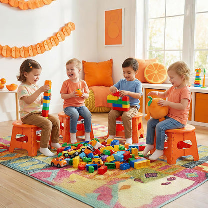 9 Inch Folding Step Stool for Kids, Sturdy Collapsible Step Stool Foldable Up to 300 lbs for Toddlers, Non Slip Foot Stools with Handle for Kitchen, Bathroom, Bedroom, Outdoor, Lemon Yellow