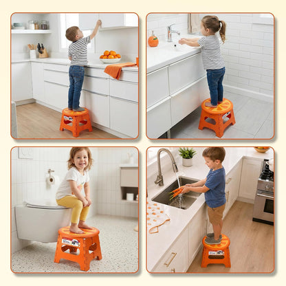 9 Inch Folding Step Stool for Kids, Sturdy Collapsible Step Stool Foldable Up to 300 lbs for Toddlers, Non Slip Foot Stools with Handle for Kitchen, Bathroom, Bedroom, Outdoor, Lemon Yellow