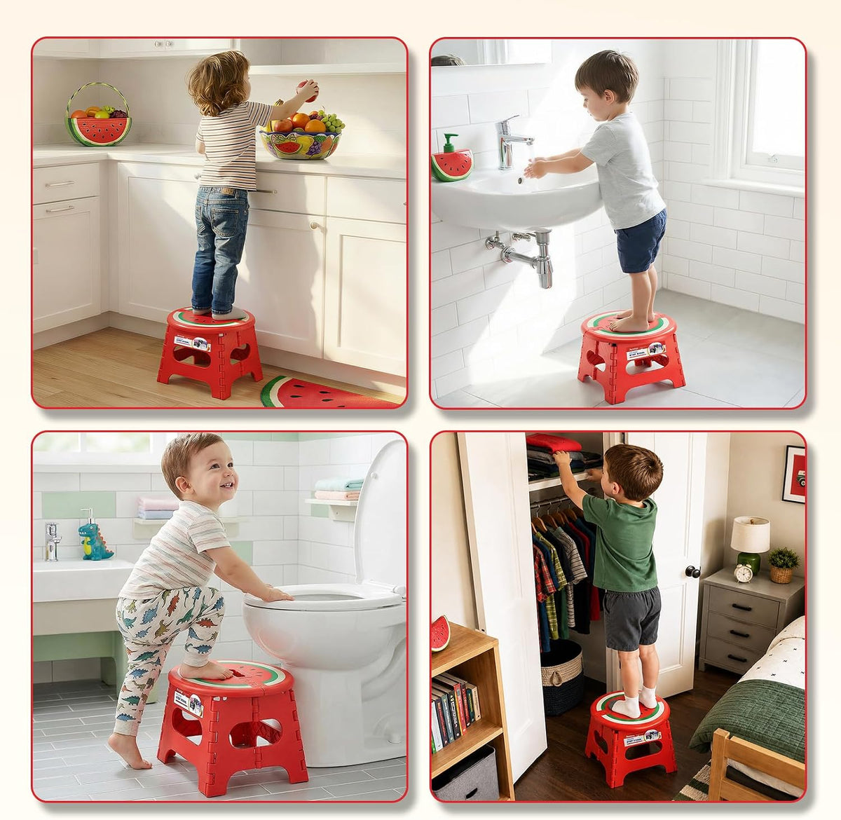 9 Inch Folding Step Stool for Kids, Sturdy Collapsible Step Stool Foldable Up to 300 lbs for Toddlers, Non Slip Foot Stools with Handle for Kitchen, Bathroom, Bedroom, Outdoor, Lemon Yellow
