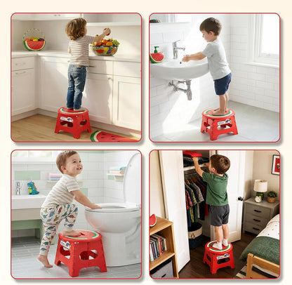 9 Inch Folding Step Stool for Kids, Sturdy Collapsible Step Stool Foldable Up to 300 lbs for Toddlers, Non Slip Foot Stools with Handle for Kitchen, Bathroom, Bedroom, Outdoor, Lemon Yellow