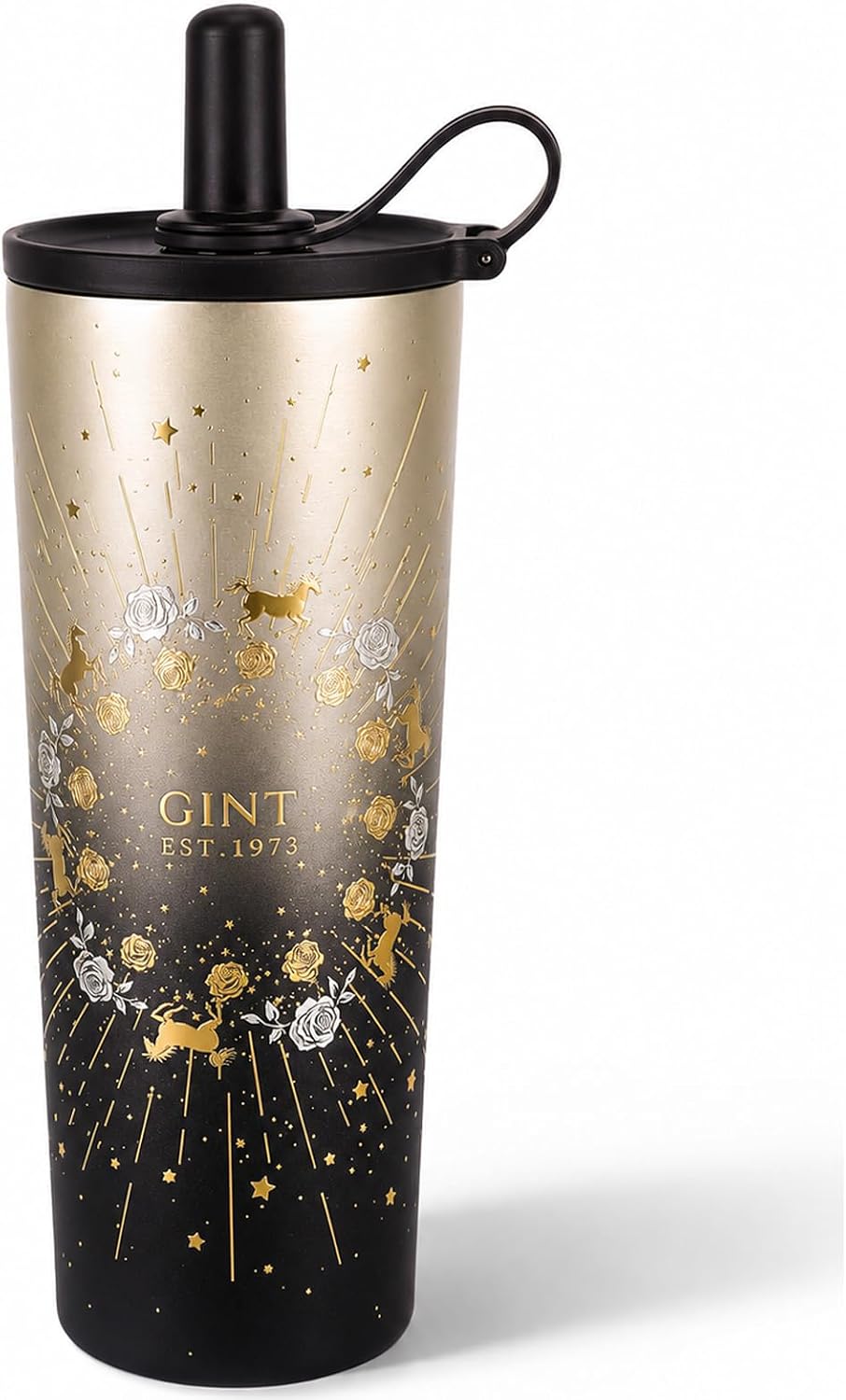 GiNT 25 oz Tumbler with Straw, Insulated Cup with Straw, 316L Stainless Steel Travel Tumbler with Leak-Resistant Screw Lid, Sweat-Free Cupholder Friendly Water Cup, Raised Gold Foil Artwork