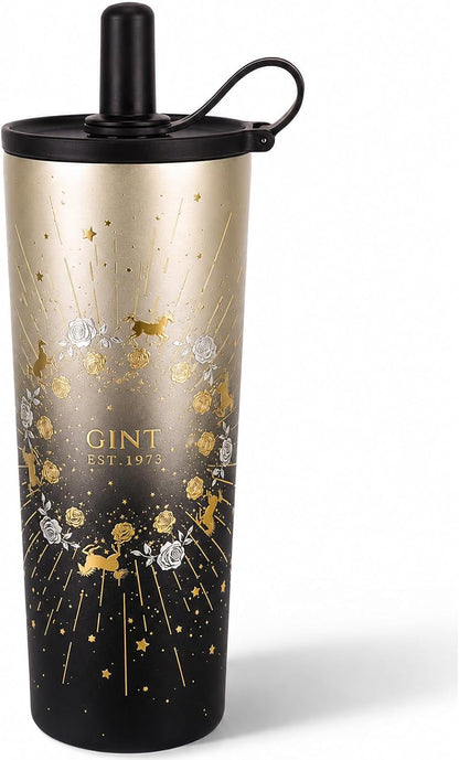 GiNT 25 oz Tumbler with Straw, Insulated Cup with Straw, 316L Stainless Steel Travel Tumbler with Leak-Resistant Screw Lid, Sweat-Free Cupholder Friendly Water Cup, Raised Gold Foil Artwork